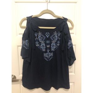 Lucky Brand Embroidered Cold Shoulder Top